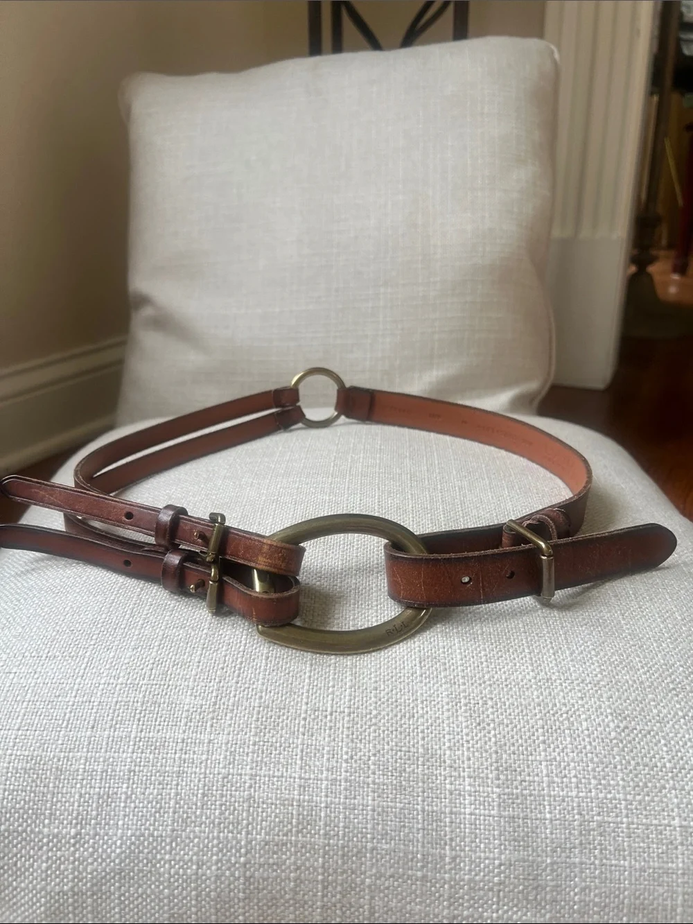 Ralph Lauren Classic Brown Leather Ring Detail Waist Belt